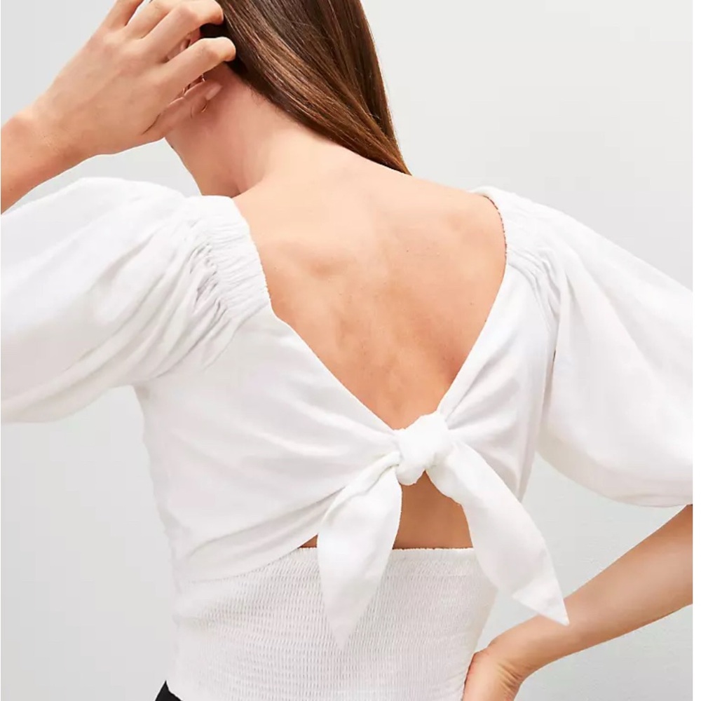 Ann Taylor White Puff Sleeve Blouse